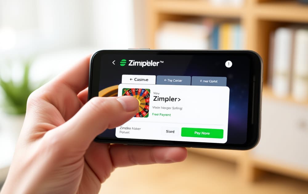 Person som bruker Zimpler på mobilen for å sette inn penger på et nettcasino.