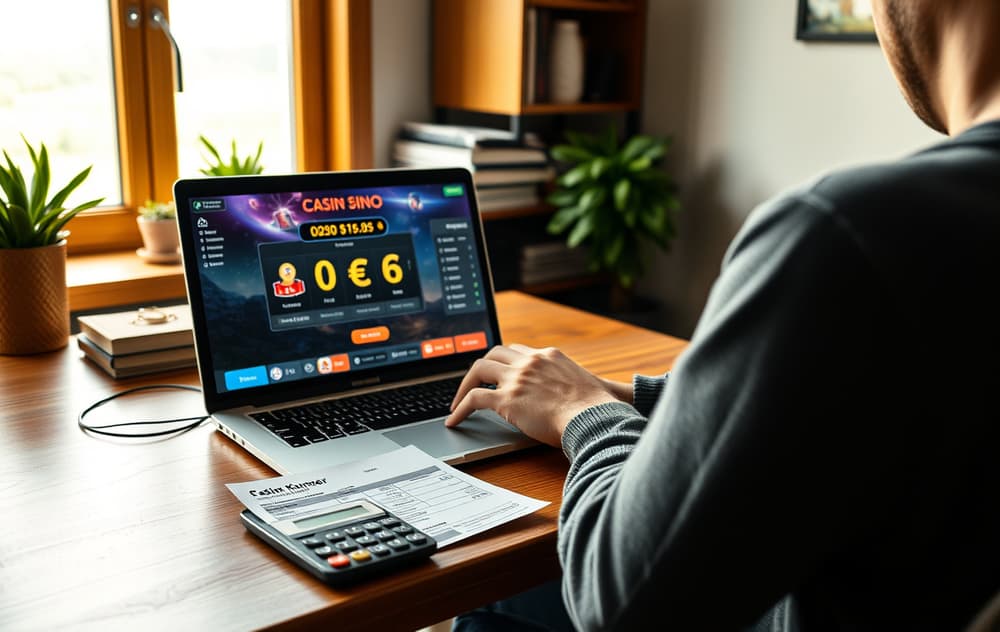 En person som oppgir casino-gevinst i skattemeldingen på en bærbar PC.