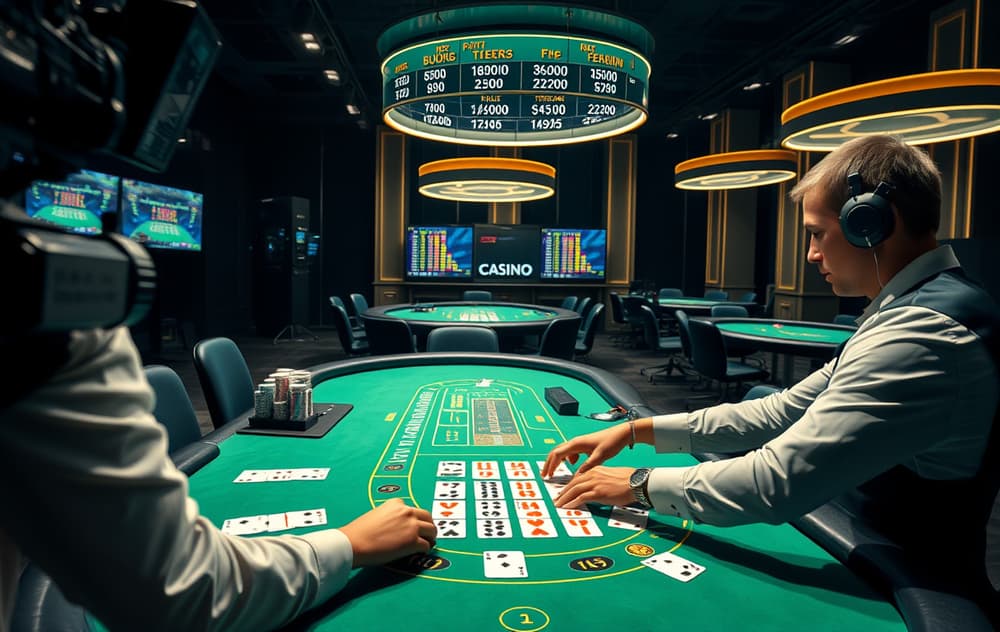 Live casino studio med ekte dealer og blackjack-bord