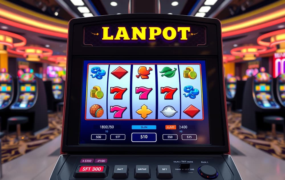 Moderne spilleautomat med fargerike symboler og jackpot-display.